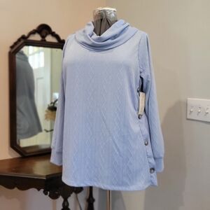 NWT 1X Blue Cowl Neck Textured Sweater